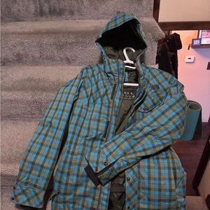 The North Face Blue and Green Plaid Ski Jacket